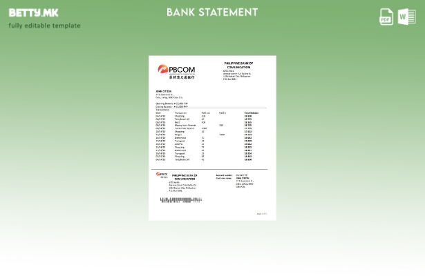 модерен стил Шаблон за зборови од банкарска изјава на Филипинската банка за кому